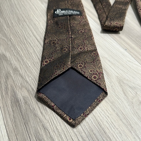 CP Carol Palazzi Couture Multi Color Silk Mens Neck Tie Classic Burgundy Tan - Picture 6 of 7